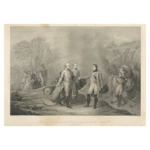Napoleon and Francis II after Austerlitz, Antique French Engraving, circa 1840