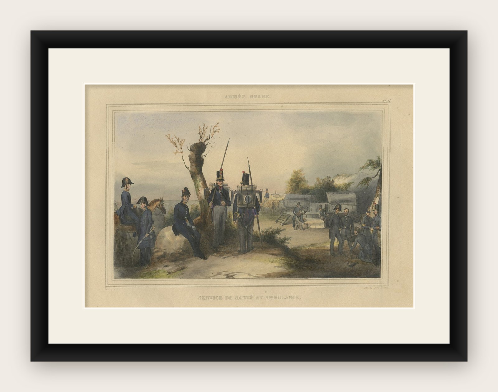 Decorative Print of the Belgium Army with Ambulance Troops in the Field, 1833