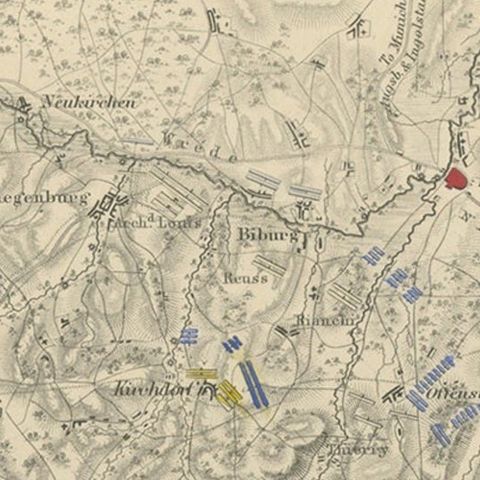 Antique Plan of the Battle of Abensberg in Germany, close-up 1
