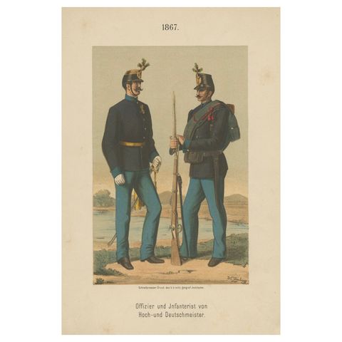 Austrian Officer & Infantryman, Hoch- und Deutschmeister Regiment 1867 Litho