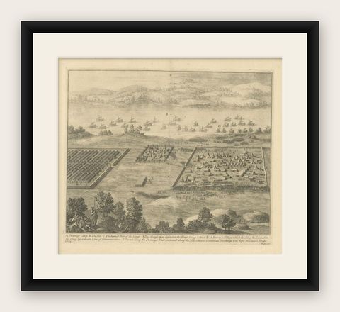 Antique Roman Battle Print of Ptolemy's Camp by Duncan, c.1753, shown framed