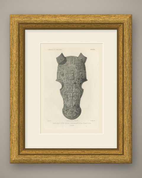 Sixteenth Century Chanfron, Soltykoff Collection, Antique Print, 1851, shown framed