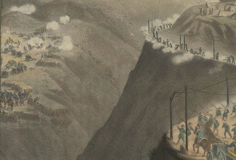 Shipka Pass in the Russo-Turkish War, Hand Colored Lithograph, circa 1877, close-up 3