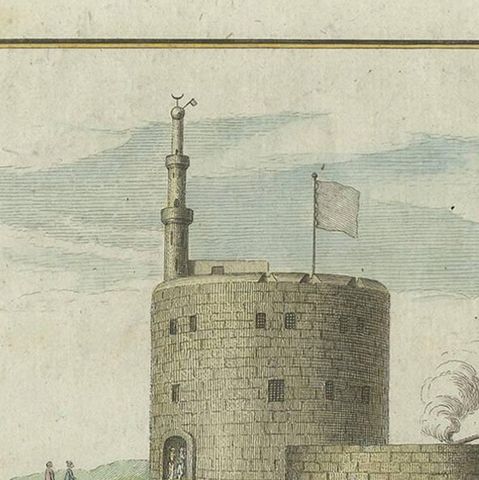 Antique Print of the Fortress at the Nile 'Damietta, Egypt' by C. Niebuhr, 1774, close-up 1