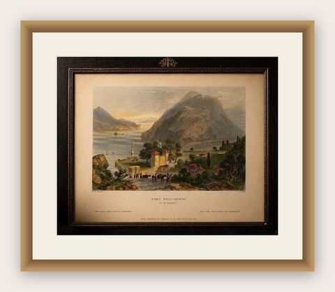 Antique Bosporus View with Beil-Gorod Fort, Bartlett Constantinople, ca.1839, shown framed