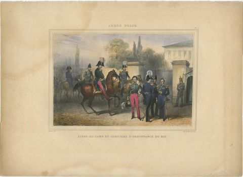 Handcolored Antique Print of Officers and Horses of the Belgium Army, 1833, view 2