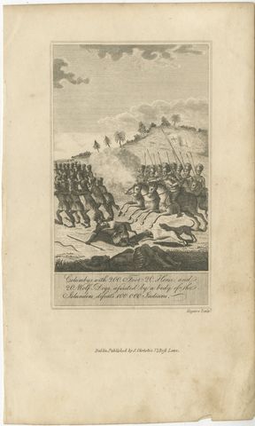 Christopher Columbus Battle in Hispaniola, Antique Engraving, Dublin c.1815