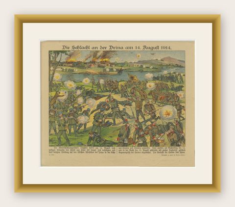 Battle of the Drina, 14 August 1914, Austro-Serbian Front, WWI Color Print, shown framed
