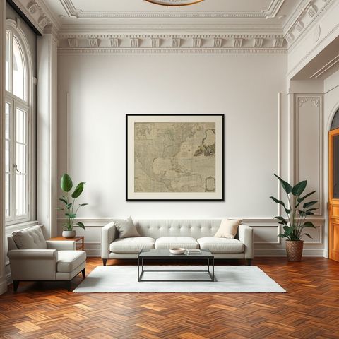 Rare Antique Wall-Map of North America: French and Indian War Boundaries, 1793, shown framed in a room