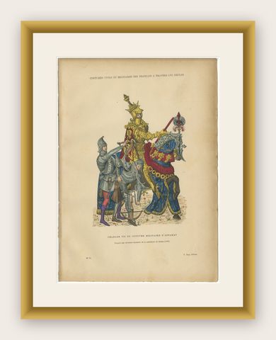 Original Antique Print of Charles VII in Ceremonial Armour, F. Roy, circa 1860, shown framed