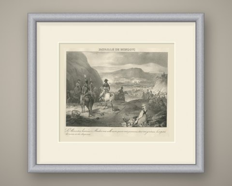 Battle of Mondovi, Piedmont Routed, Antique Madou Lithograph, 1827, shown framed