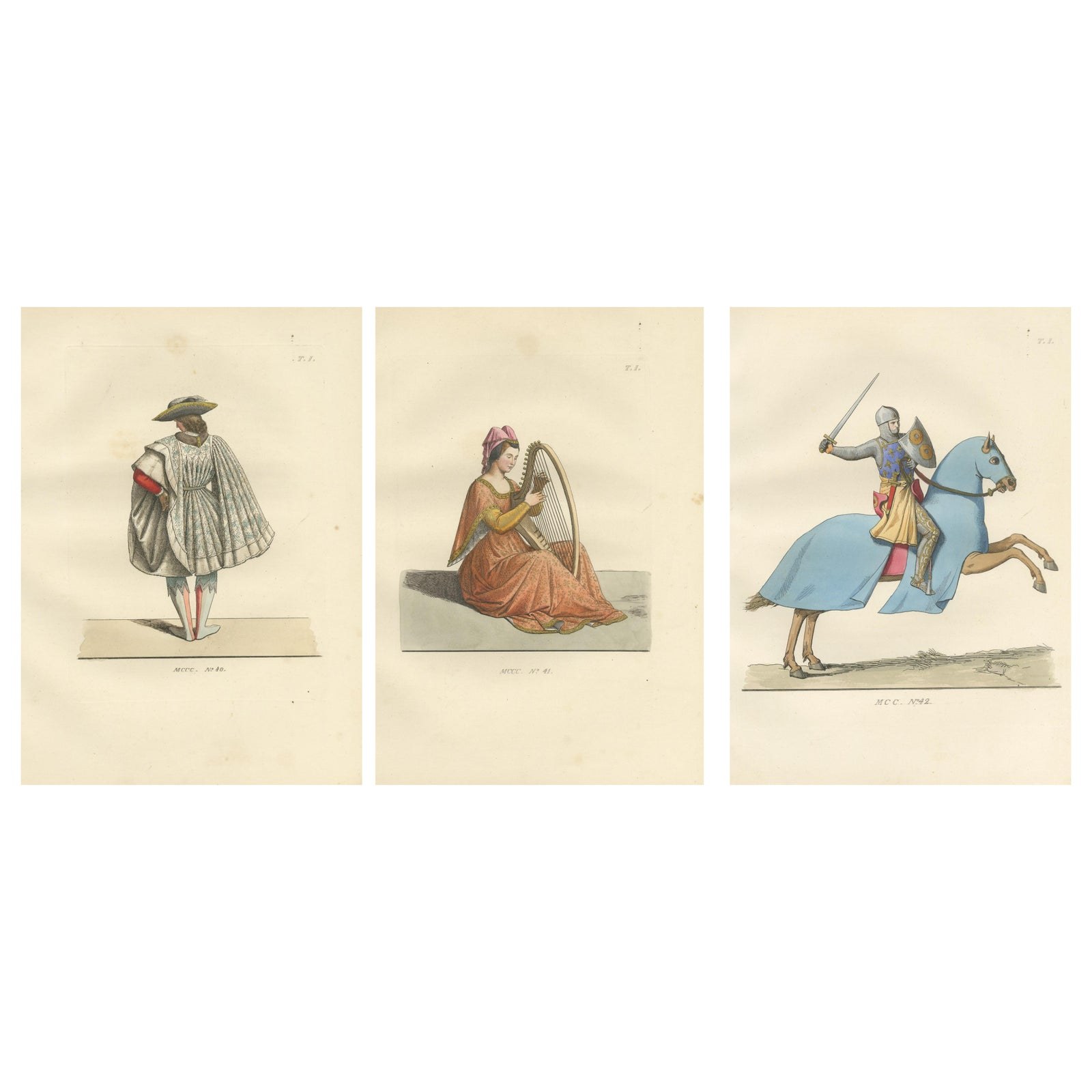 Noble Grace and Martial Power: Italian Aristocrats & French Knight, 1845 Print