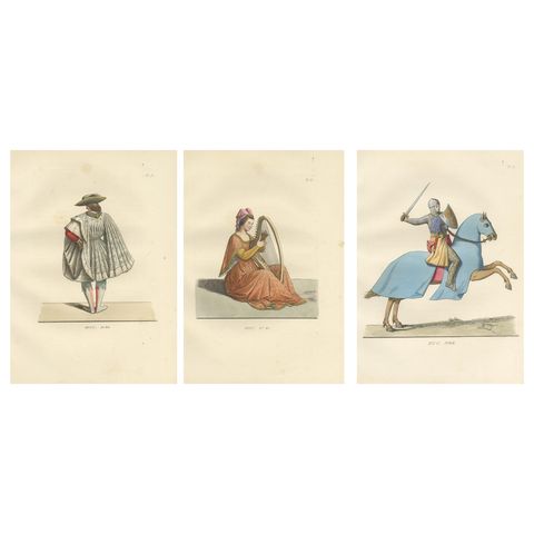 Noble Grace and Martial Power: Italian Aristocrats & French Knight, 1845 Print