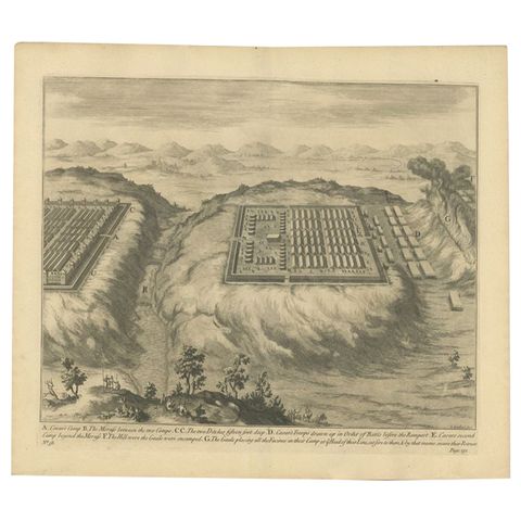 Antique Print of Caesar's Camp, A Roman Battle Print, c.1753