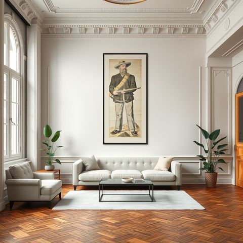 American Soldier in Regalia: A Turn-of-the-Century Chromolithographic Portrait, shown framed in a room