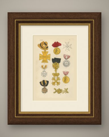 Orders of Austria, Campaign Crosses and Medals, Plate VI, Wood Engraving, 1844, shown framed