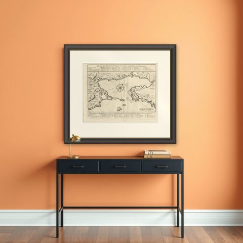 Plan of Louisbourg Harbor and Fortress, Cape Breton Island, c.1756, shown framed on a wall