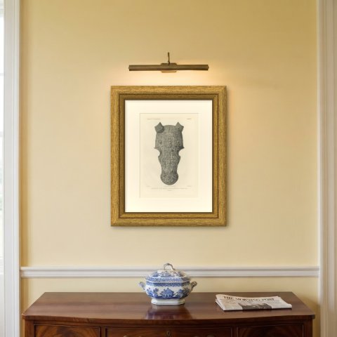 Sixteenth Century Chanfron, Soltykoff Collection, Antique Print, 1851, shown framed on a wall
