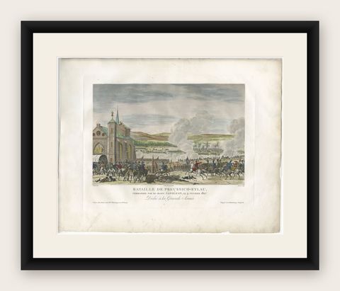 Napoleonic Wars, Battle of Eylau 1807, Hand-Colored Engraving, shown framed