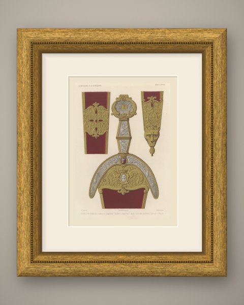 Sword of Honor given to Francis the First, 1526, Antique Print, 1851, shown framed