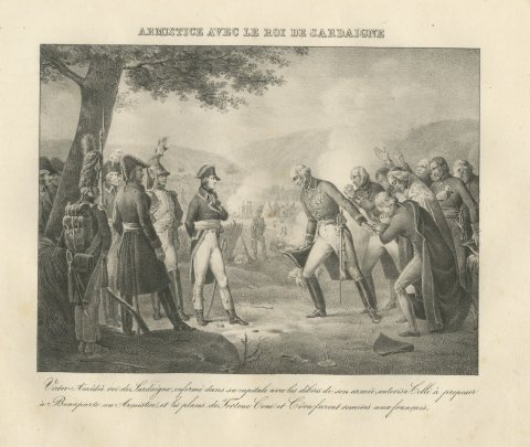Victor Amadeus Sues for Armistice, Sardinia, Antique Madou Lithograph, 1827