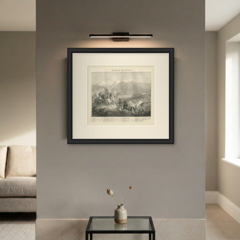Battle of Rivoli, Alvinzy Defeated, Antique Madou Lithograph, 1827, shown framed on a wall