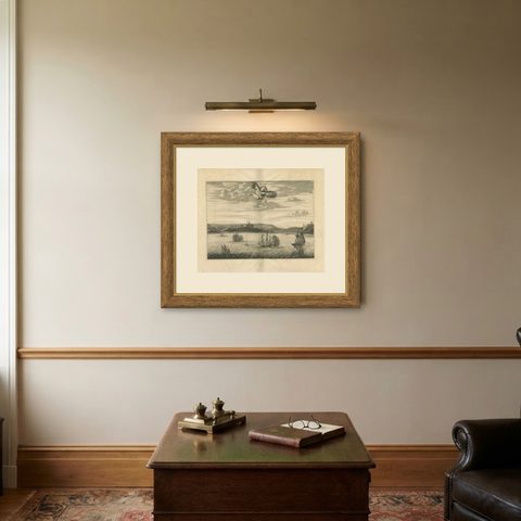 Antique Print of a Fort on the Gold Coast of Africa by Dapper, c.1670, shown framed on a wall