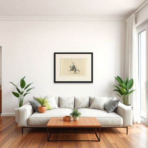 Festival Cavalcade, The Waldmann Knight in Majestic Parade, Published in 1855, shown framed in a room
