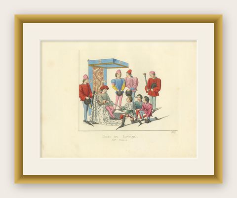 Antique Print of a Challenge at the Tournament, by Bonnard, 1860, shown framed