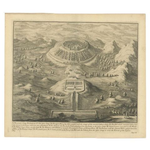 Antique Roman Battle Print of the Greater and Lesser Camp by Duncan, c.1753
