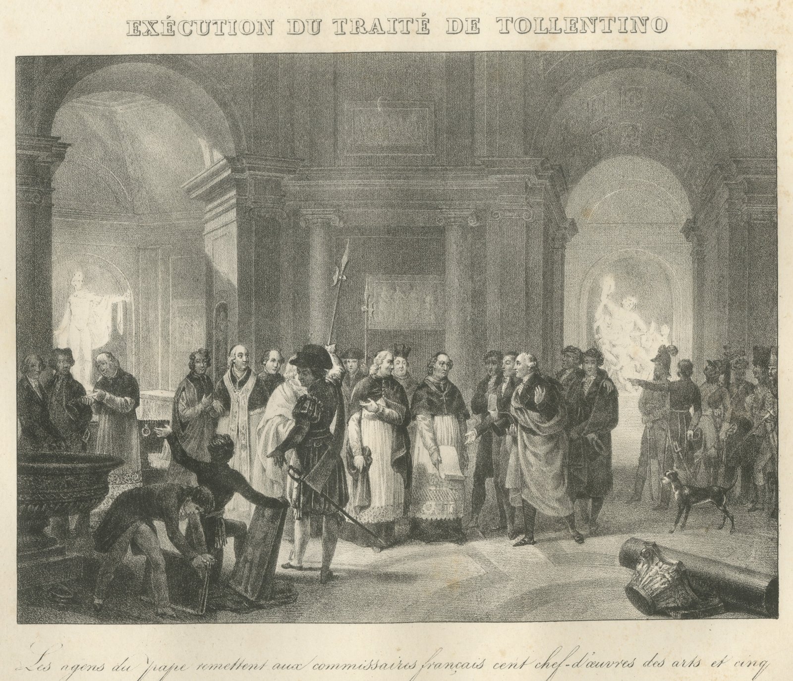 Treaty of Tolentino, the Pope's Masterpieces, Antique Madou Lithograph, 1827