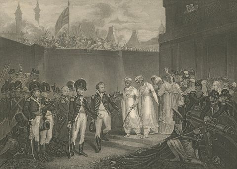 Antique India Print, Tipu Sultan Sons Surrender, Mysore War, c.1850, close-up 1