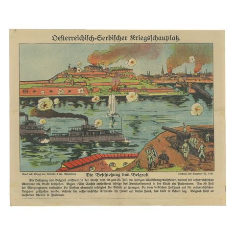 Belgrade Bombardment 1914, Color WWI Battle Print, Austrian-Serbian Front