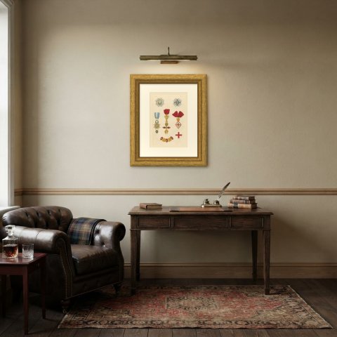 Orders of Spain, Golden Fleece and Charles III Insignia, Plate XXV, 1844, shown framed in a room