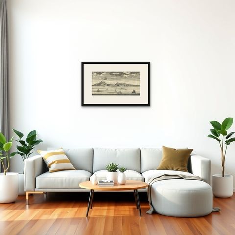 Beautiful Old View of Spice Island Banda Neira with Fort Nassau, Indonesia, 1726, shown framed in a room