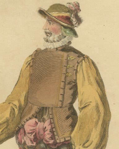 German Officer over 100 Men with Striped Staff, Costume of 1588, 1757, close-up 1