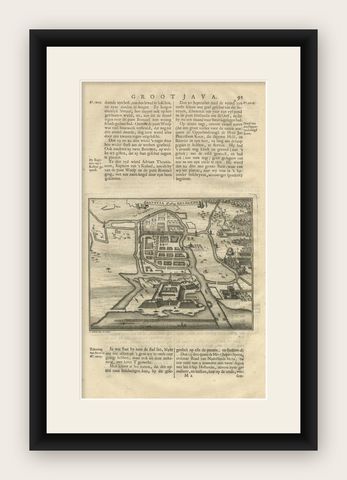 Antique Print of the Siege of Batavia by Valentijn, '1726', shown framed
