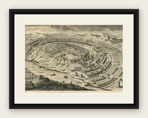Spectacular View of the Siege of Jerusalem by King Nebuchadnezzar, ca.1730, shown framed