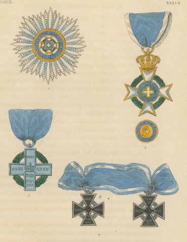 Greece, Order of the Redeemer Insignia, Plate XXXVII, Wood Engraving, 1844, close-up 1