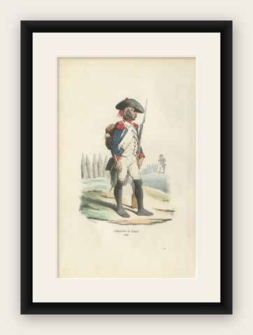 French Line Infantry Soldier 1795, Napoleonic Uniform Print, Vernet, 1843, shown framed
