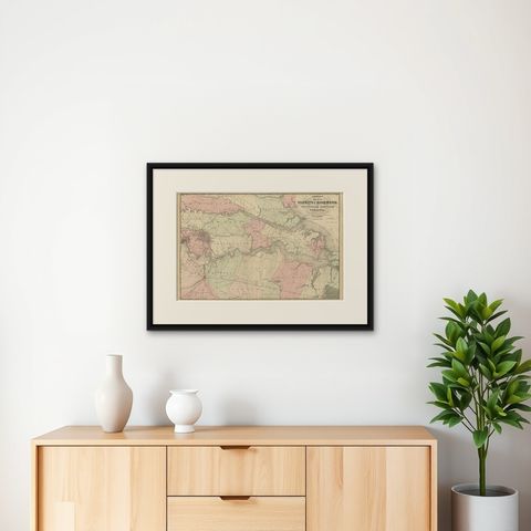 1862 Johnson's Map of the Vicinity of Richmond & Peninsular Campaign, Virginia, shown framed on a wall