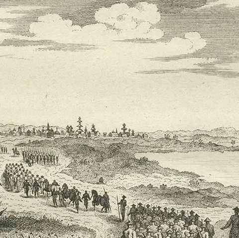 Antique Print of Japanese Soldiers Marching by J. Van Schley '1750', close-up 2