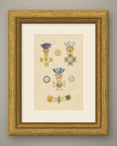 Orders of Bavaria, Ludwig Cross for Fifty Years Service, Plate XII, 1844, shown framed