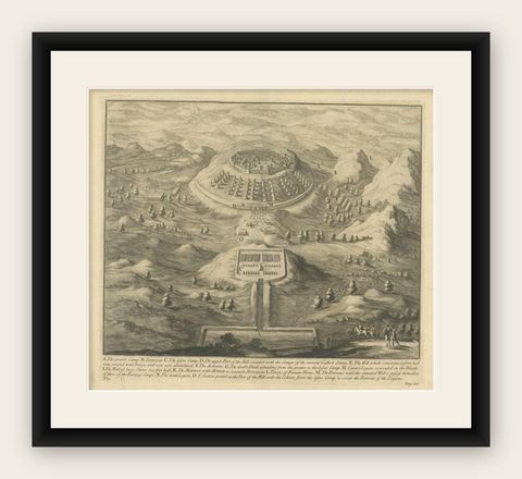 Antique Roman Battle Print of the Greater and Lesser Camp by Duncan, c.1753, shown framed