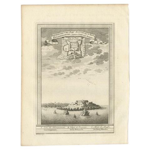 Antique Print of the Danish Fort of Groot Frederiksburg at Pokesoe, circa 1750