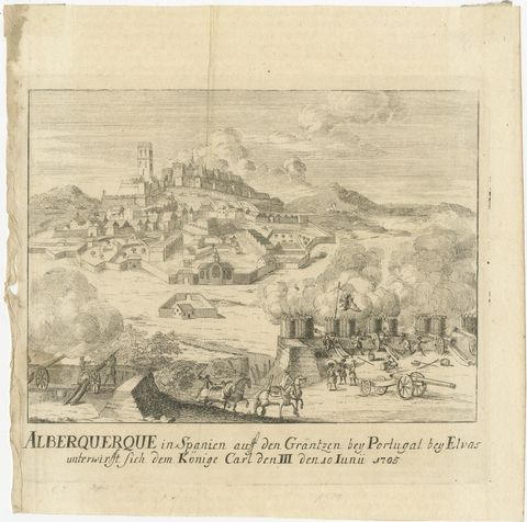 Siege of Alburquerque near Elvas, War of Spanish Succession Engraving, c.1710