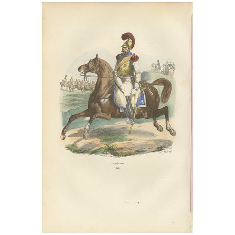 Carabinier, Napoleonic Imperial Guard cavalry, hand-colored print, Paris 1843