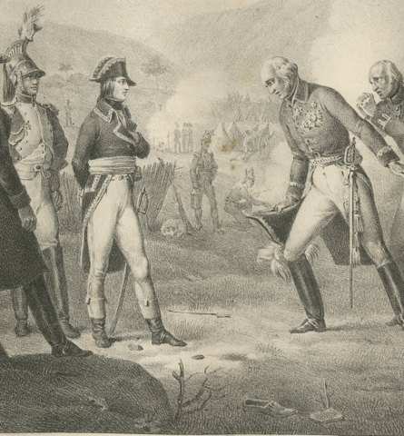 Victor Amadeus Sues for Armistice, Sardinia, Antique Madou Lithograph, 1827, close-up 3