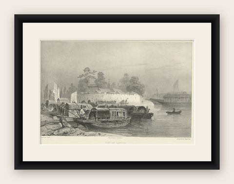 Antique Print of a Fortress in Guangzhou in China, c.1850, shown framed