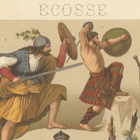 Pl. 150 Antique Print of Scottish Military Outfits by Racinet, 'circa 1880', close-up 1